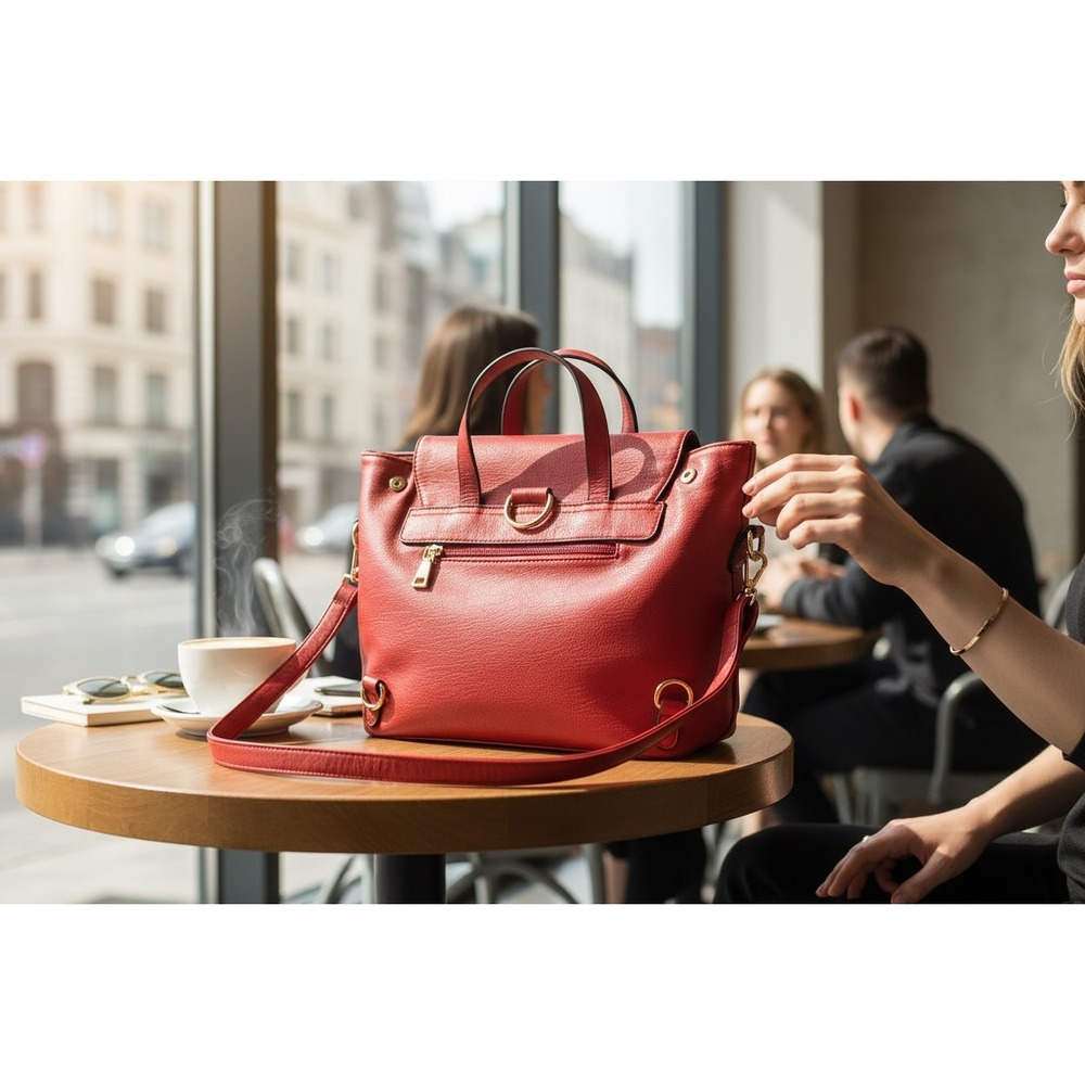 Red Vegan Leather Satchel Bag Womens Medium Red Good Crossbody Strap